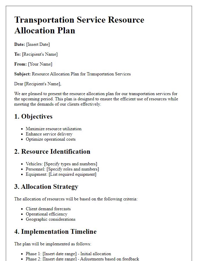 Letter template of transportation service resource allocation plan