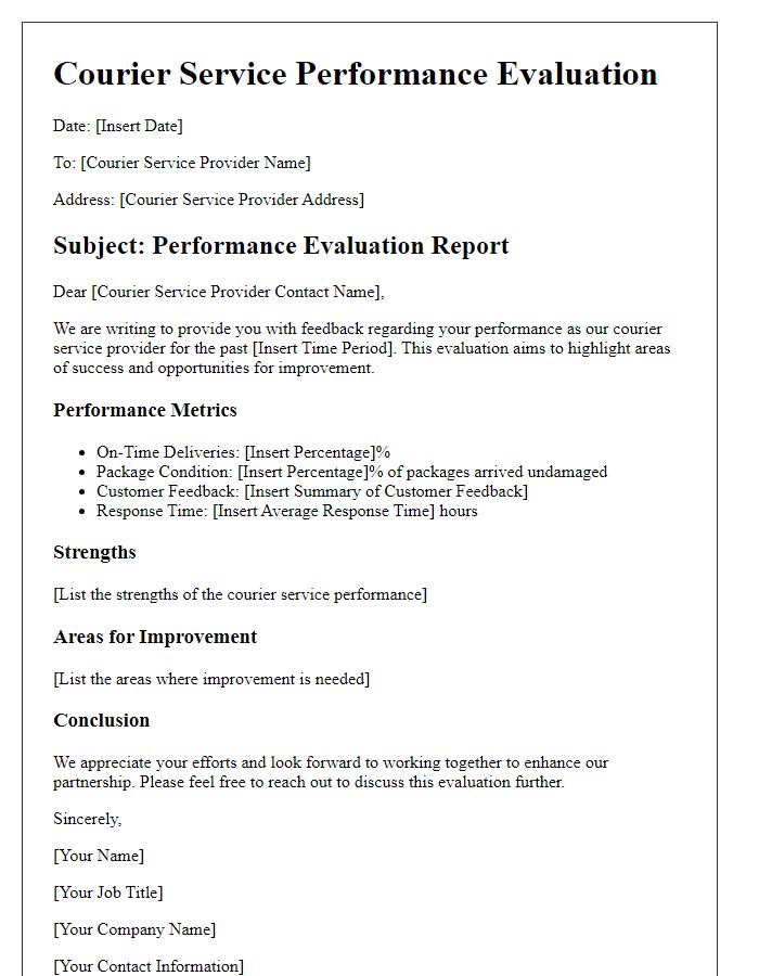 Letter template of courier service performance evaluation