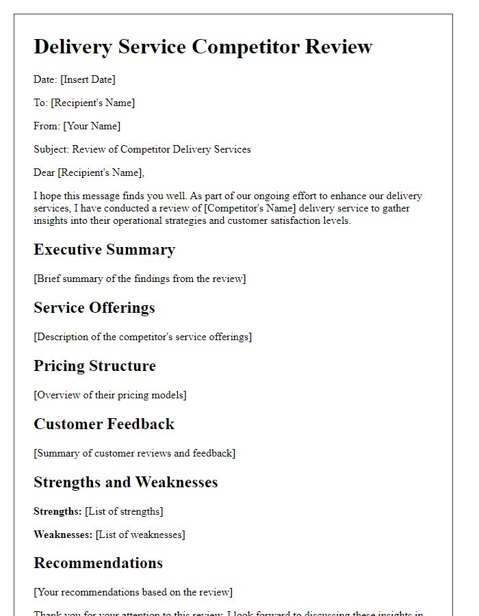 Letter template of delivery service competitor review