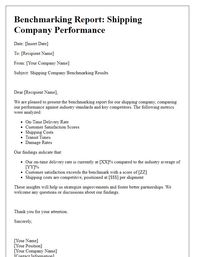 Letter template of shipping company benchmarking