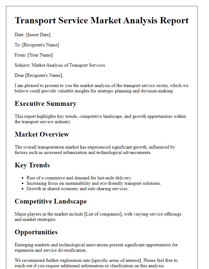 Letter template of transport service market analysis