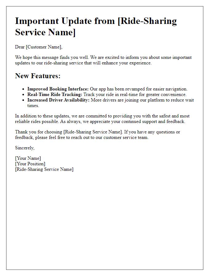 Letter template of ride-sharing service update