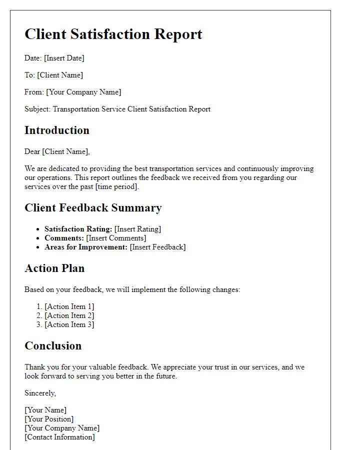 Letter template of transportation service client satisfaction report