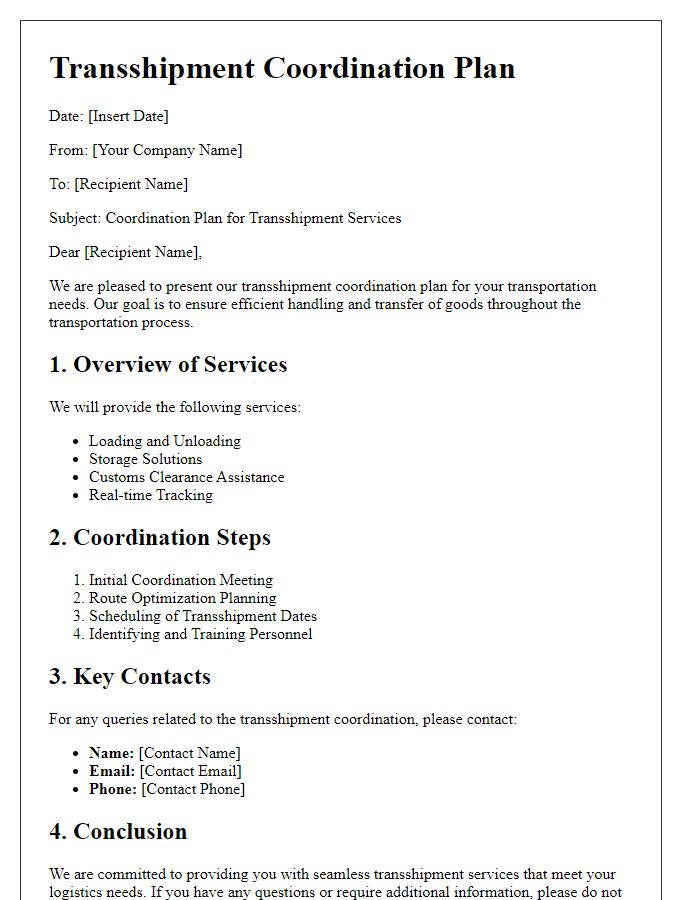 Letter template of transportation service transshipment coordination plan