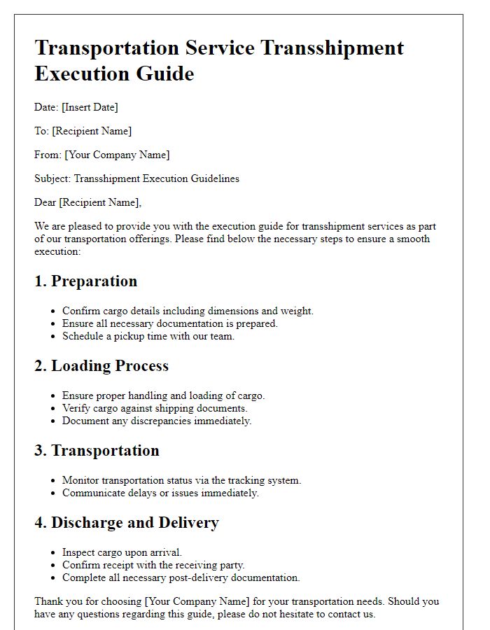 Letter template of transportation service transshipment execution guide