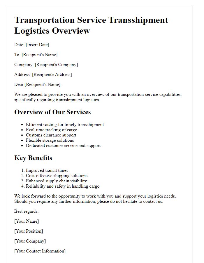 Letter template of transportation service transshipment logistics overview