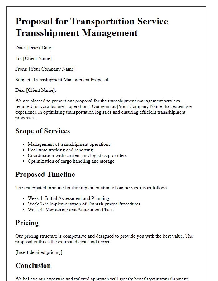 Letter template of transportation service transshipment management proposal