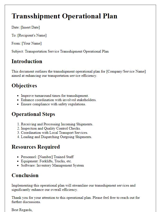 Letter template of transportation service transshipment operational plan