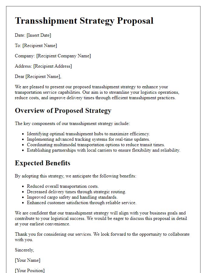 Letter template of transportation service transshipment strategy