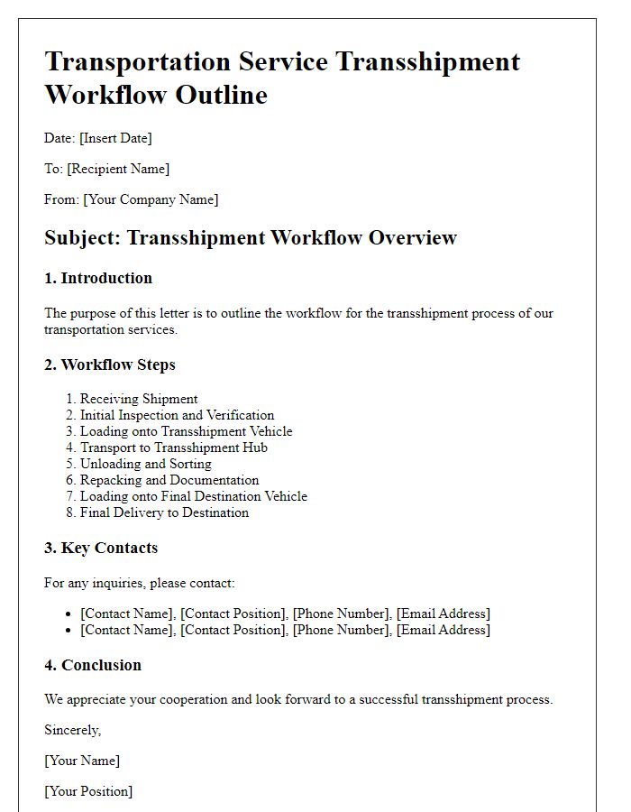 Letter template of transportation service transshipment workflow outline