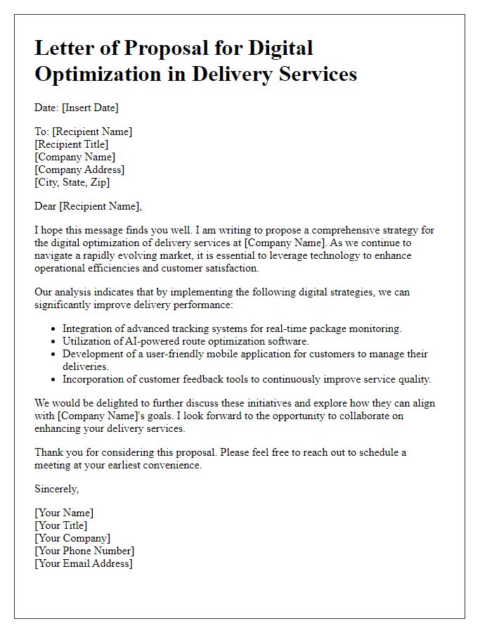 Letter template of digital optimization in delivery services