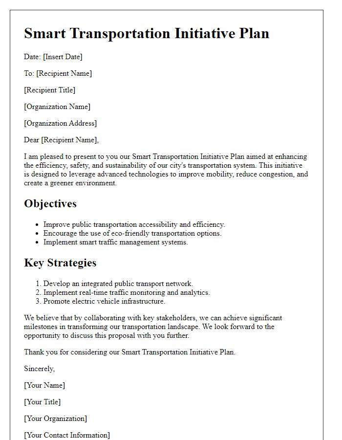 Letter template of smart transportation initiative plan