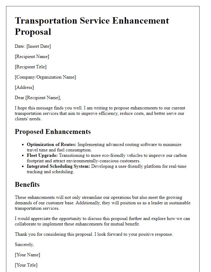 Letter template of transportation service enhancement proposal