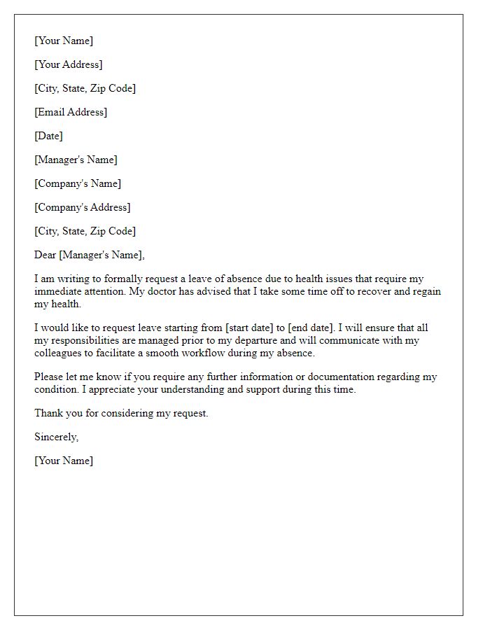 Letter template of requesting leave due to health issues.