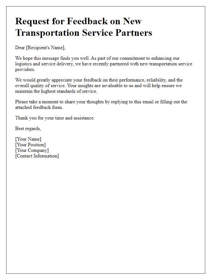 Letter template of feedback request for new transportation service partners