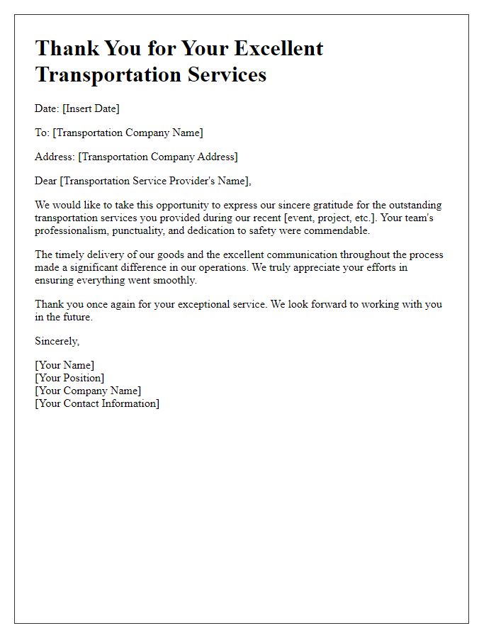 Letter template of transportation service client thankfulness