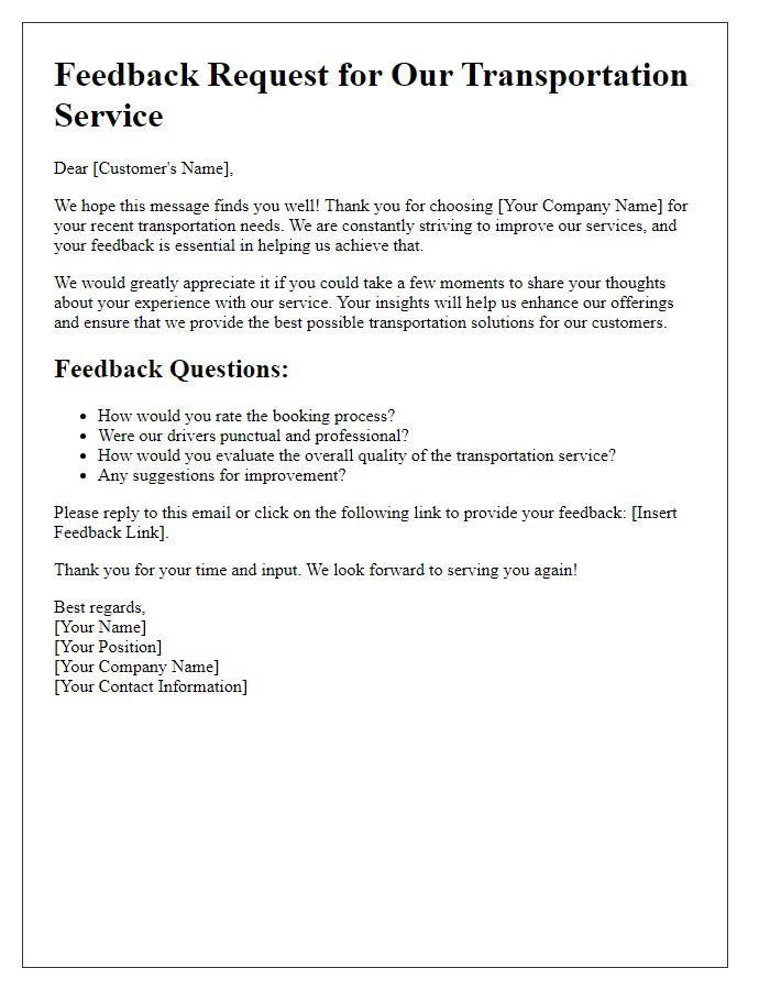 Letter template of transportation service product feedback request