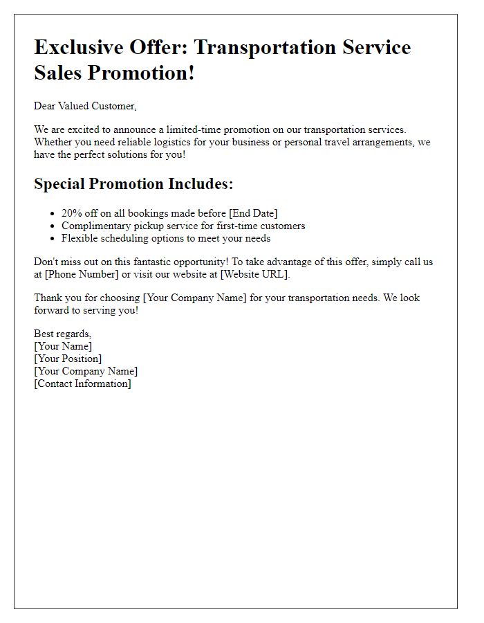 Letter template of transportation service product sales promotion