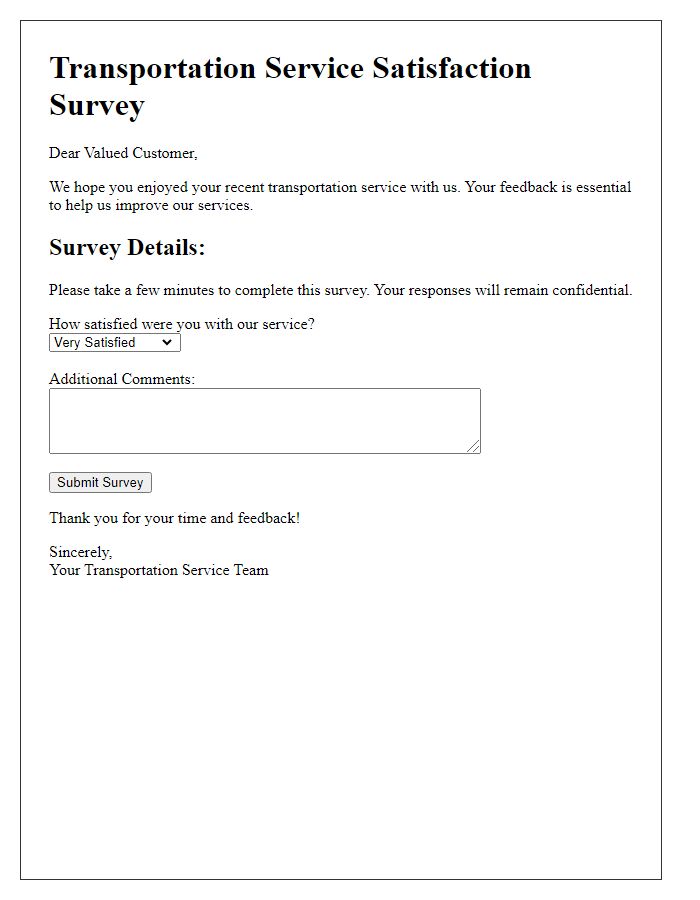 Letter template of transportation service satisfaction survey