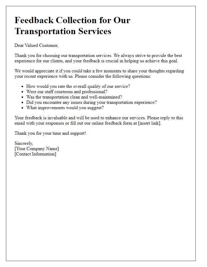 Letter template of transportation service user feedback collection