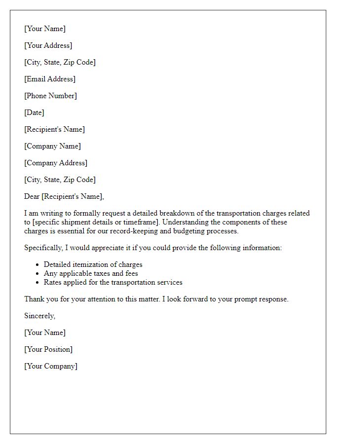 Letter template of Request for Breakdown of Transportation Charges