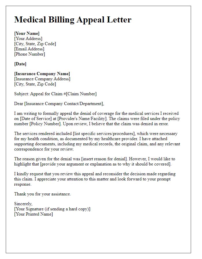 Letter template of medical billing appeal