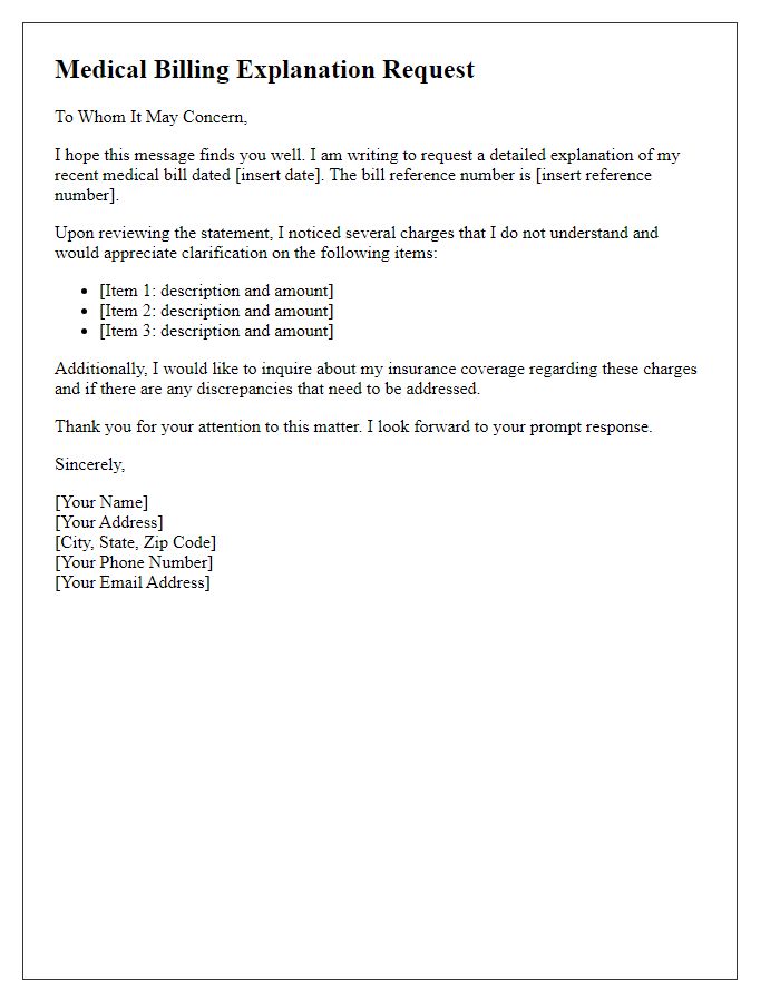 Letter template of medical billing explanation request