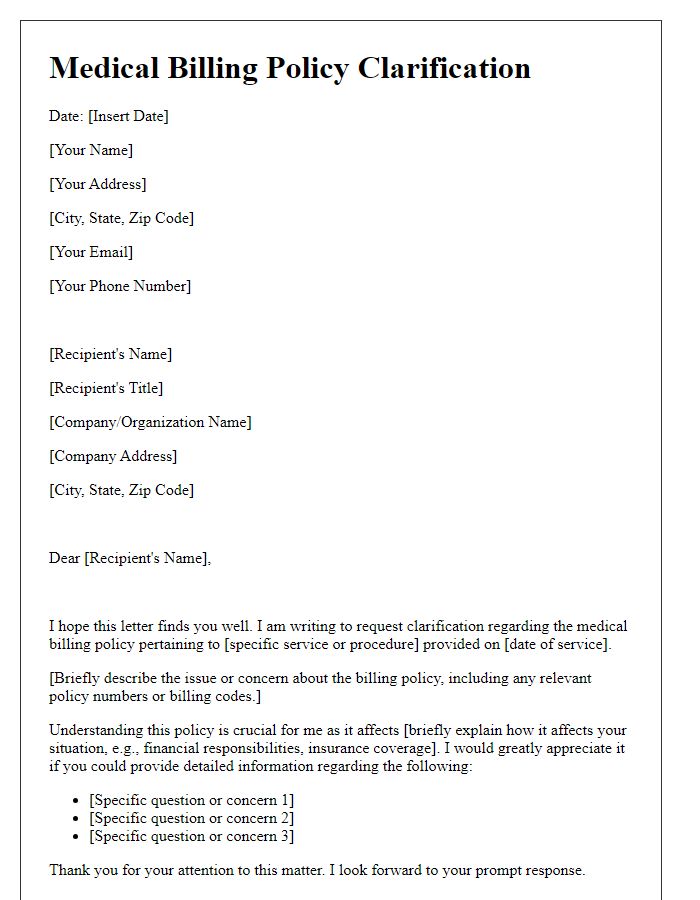 Letter template of medical billing policy clarification