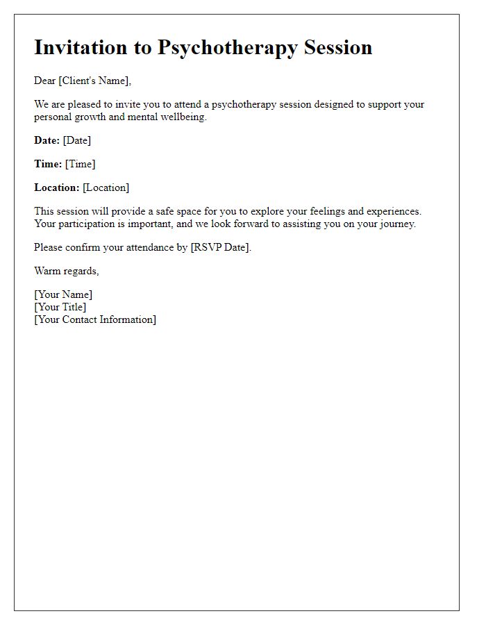 Letter template of invitation for a psychotherapy session