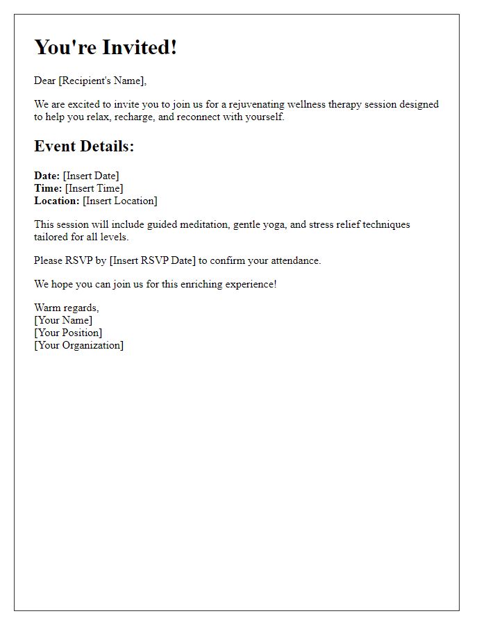 Letter template of invitation for a wellness therapy session