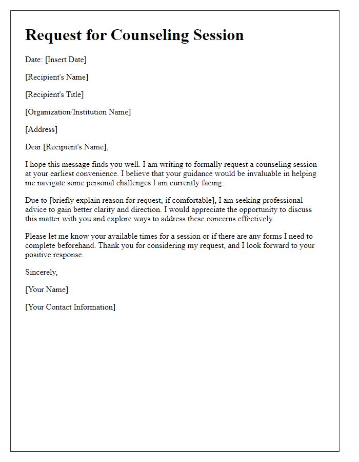 Letter template of request for counseling session