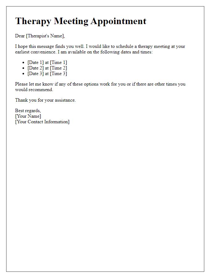 Letter template of scheduling a therapy meeting