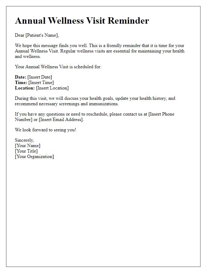 Letter template of annual wellness visit communication