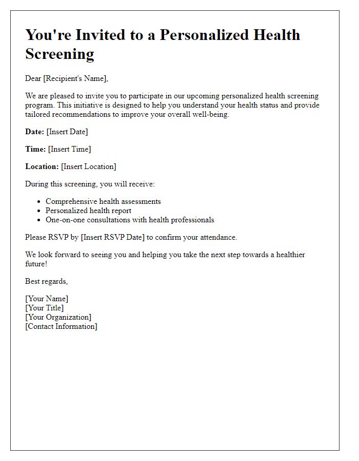 Letter template of personalized health screening invitation