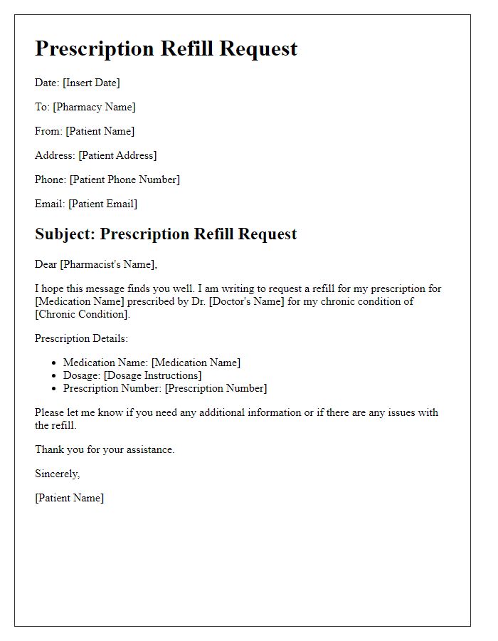 Letter template of prescription refill request for a chronic condition.