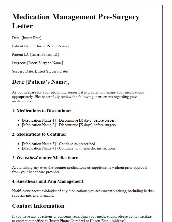 Letter template of medication management before surgery.