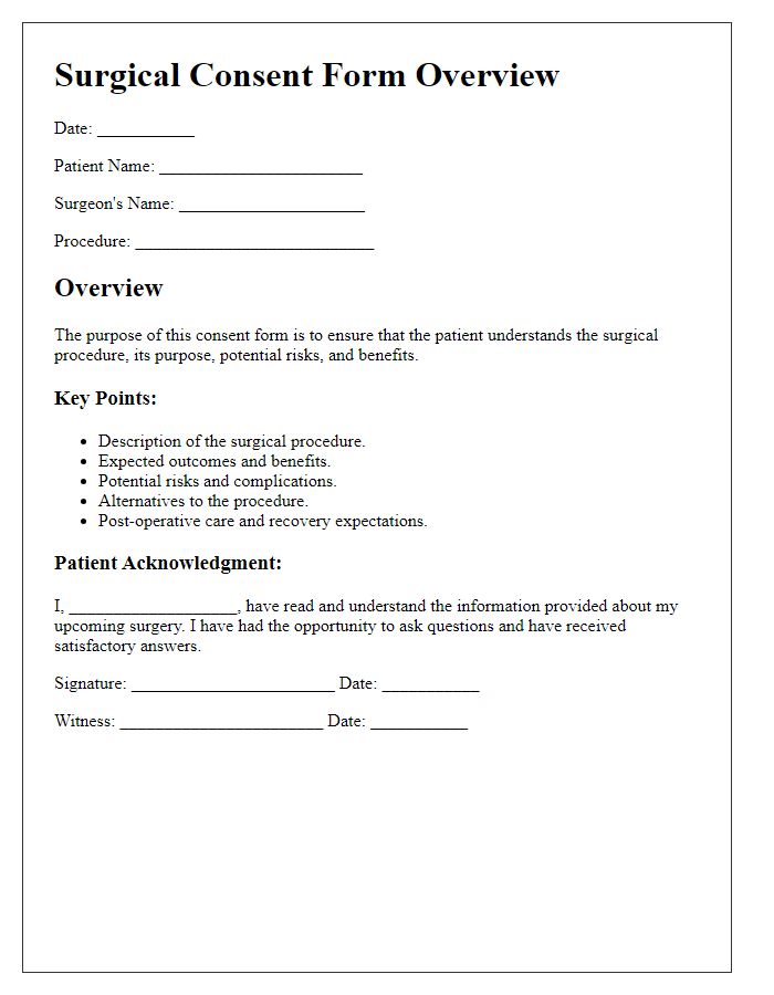 Letter template of surgical consent form overview.