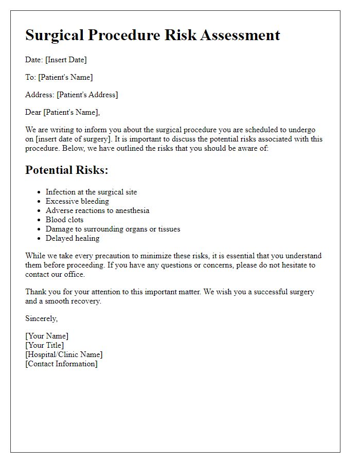 Letter template of surgical procedure risk assessment.