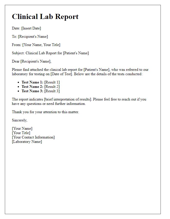 Letter template of clinical lab report sharing.