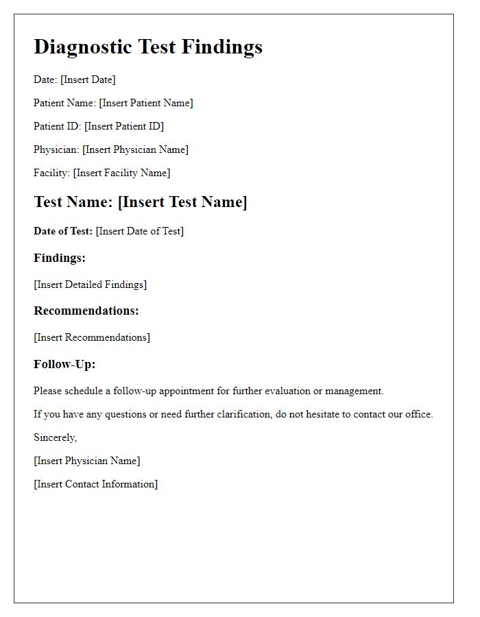 Letter template of diagnostic test findings communication.