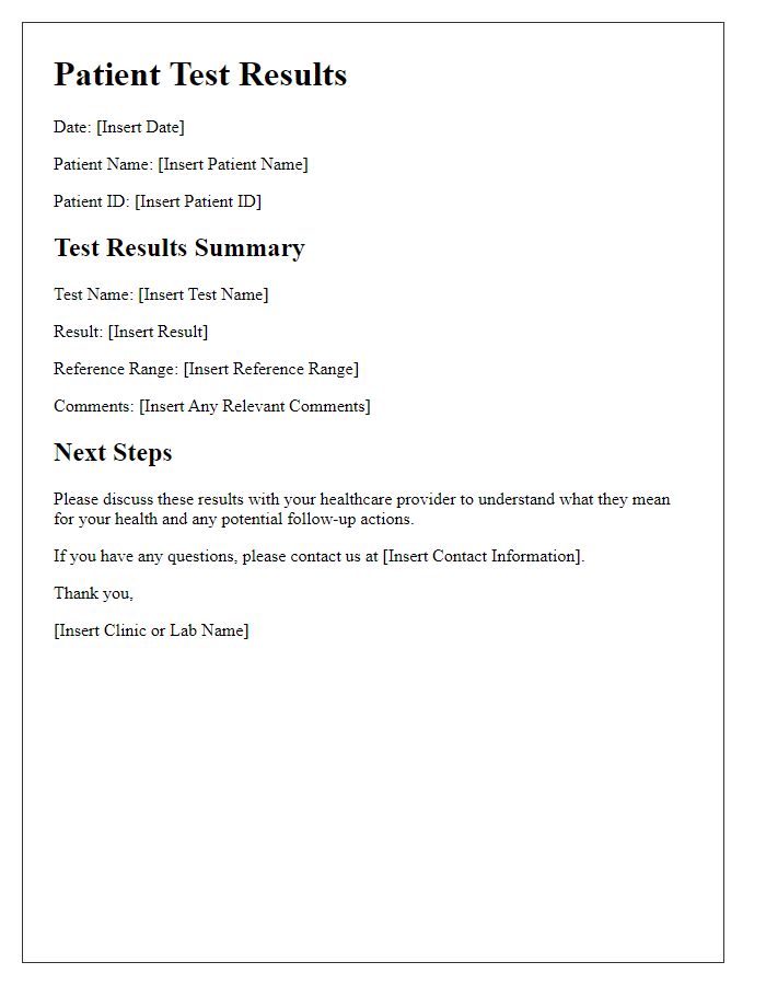 Letter template of medical test results delivery.