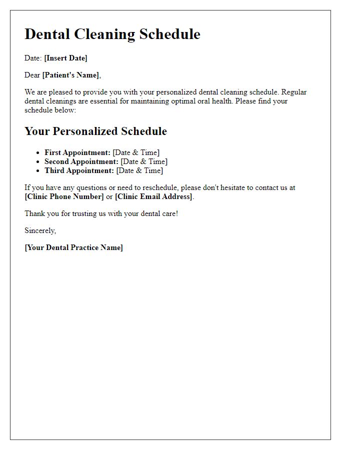 Letter template of personalized dental cleaning schedule