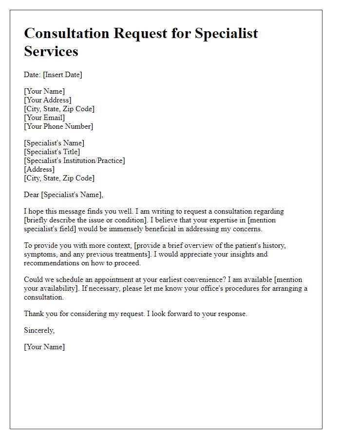 Letter template of consultation request for specialist services