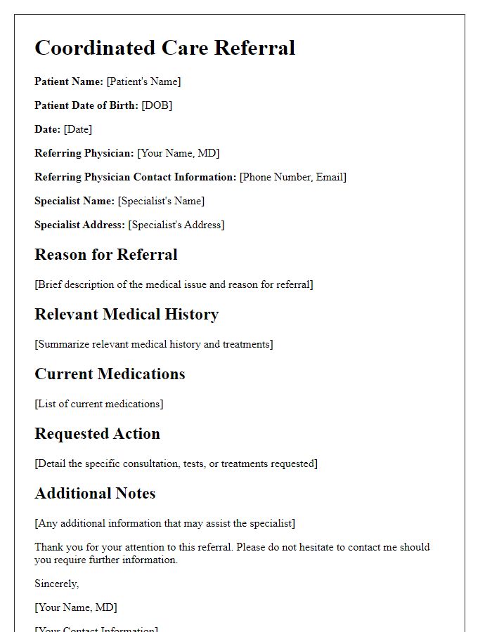 Letter template of coordinated care referral to specialists