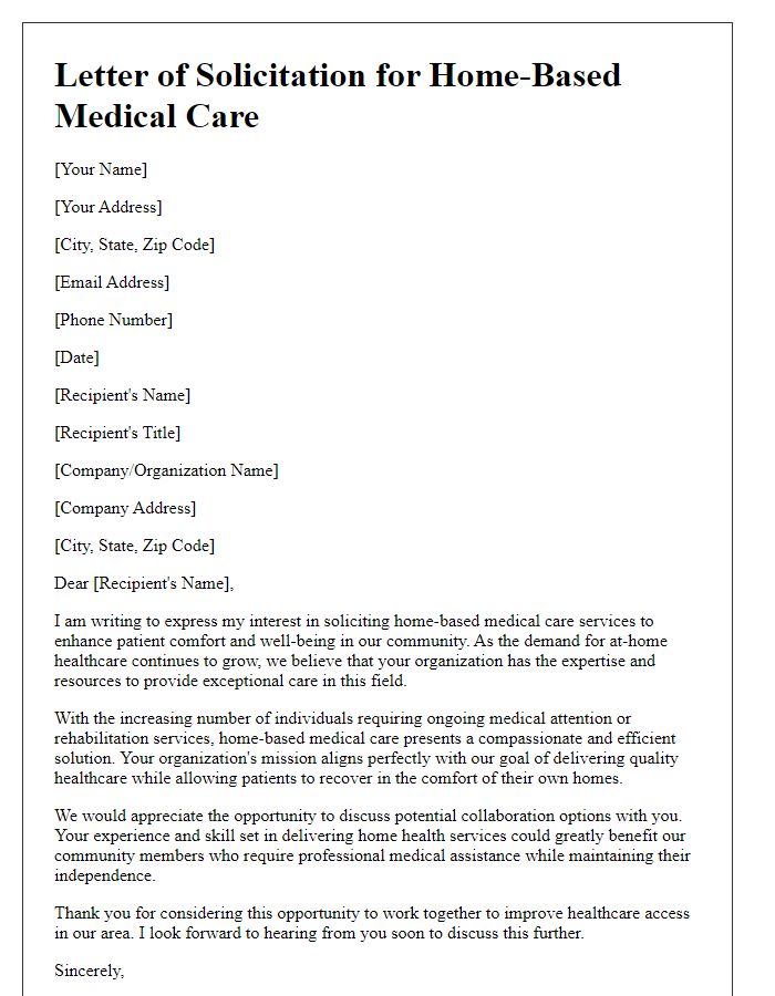 Letter template of solicitation for home-based medical care