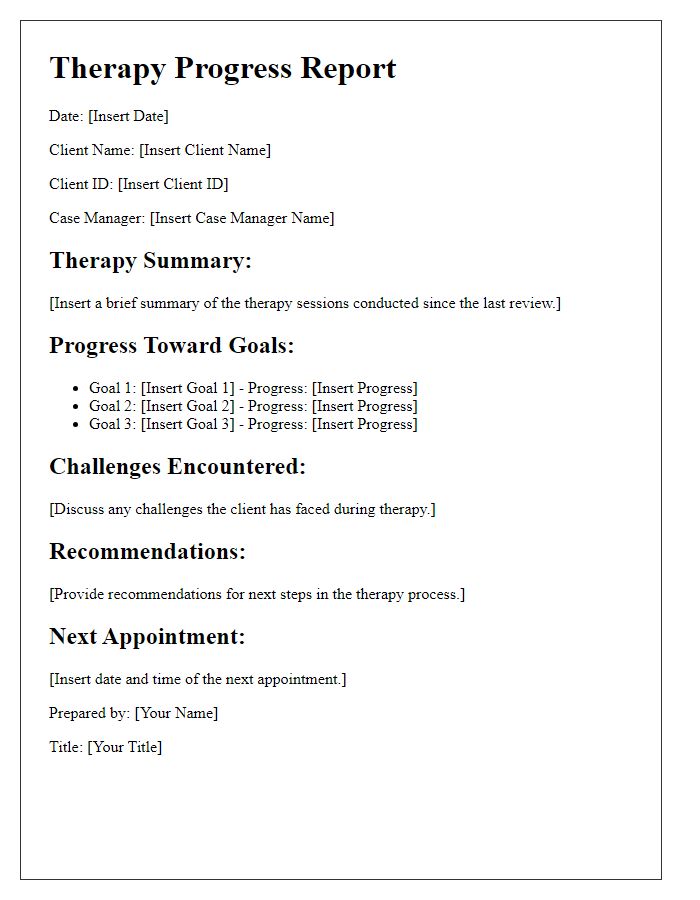 Letter template of therapy progress report for case management review