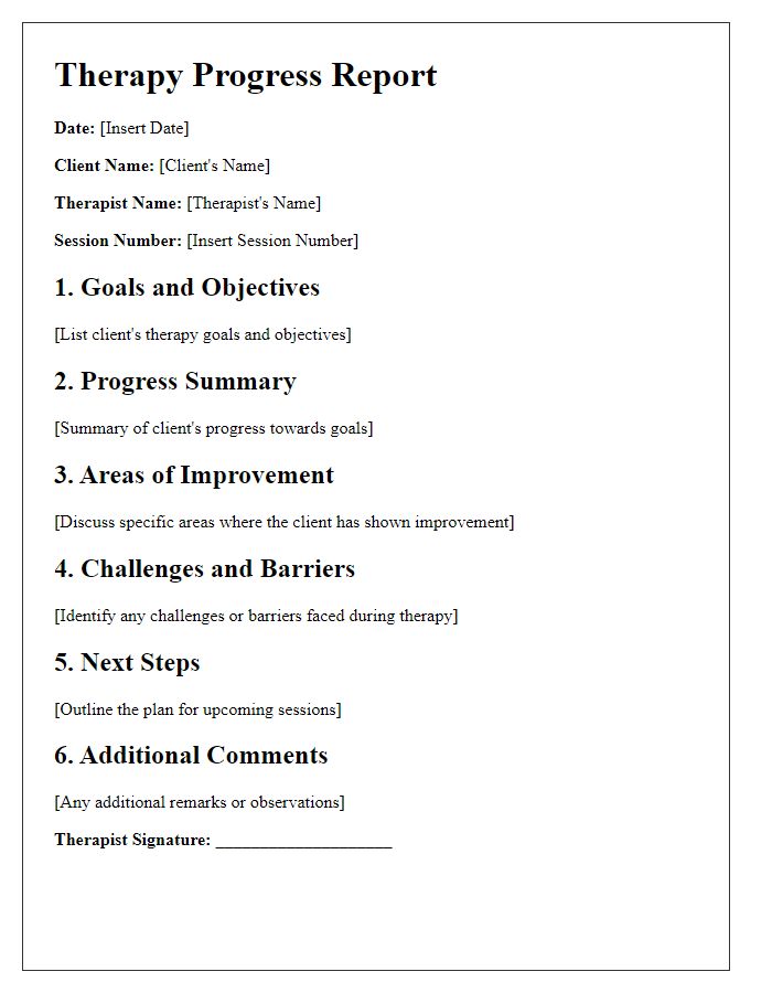 Letter template of therapy progress report for client update