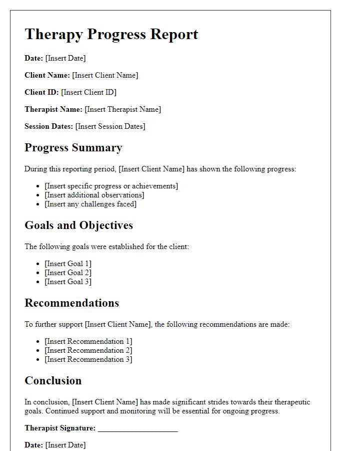 Letter template of therapy progress report for educational purposes