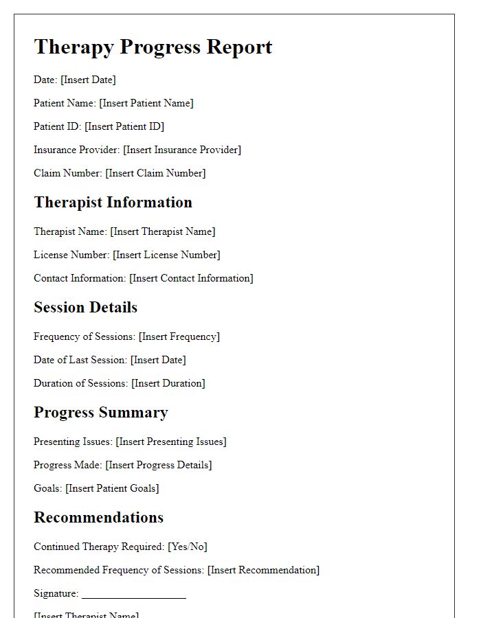 Letter template of therapy progress report for insurance submission