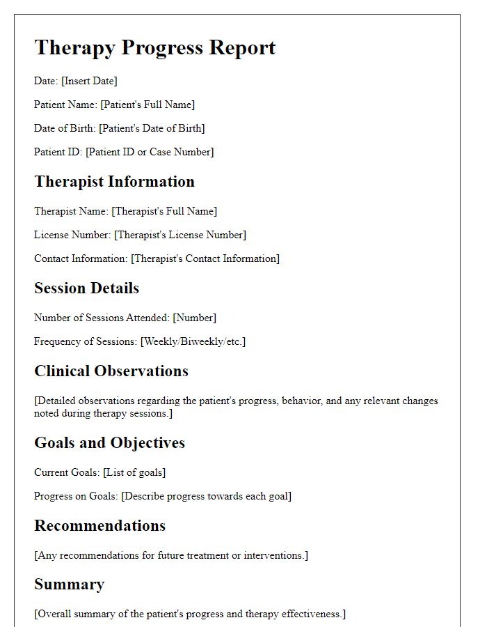 Letter template of therapy progress report for legal documentation